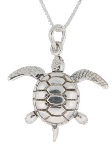 Sterling Silver High Polished Medium Movable Turtle Pendant, 15/16 inch long