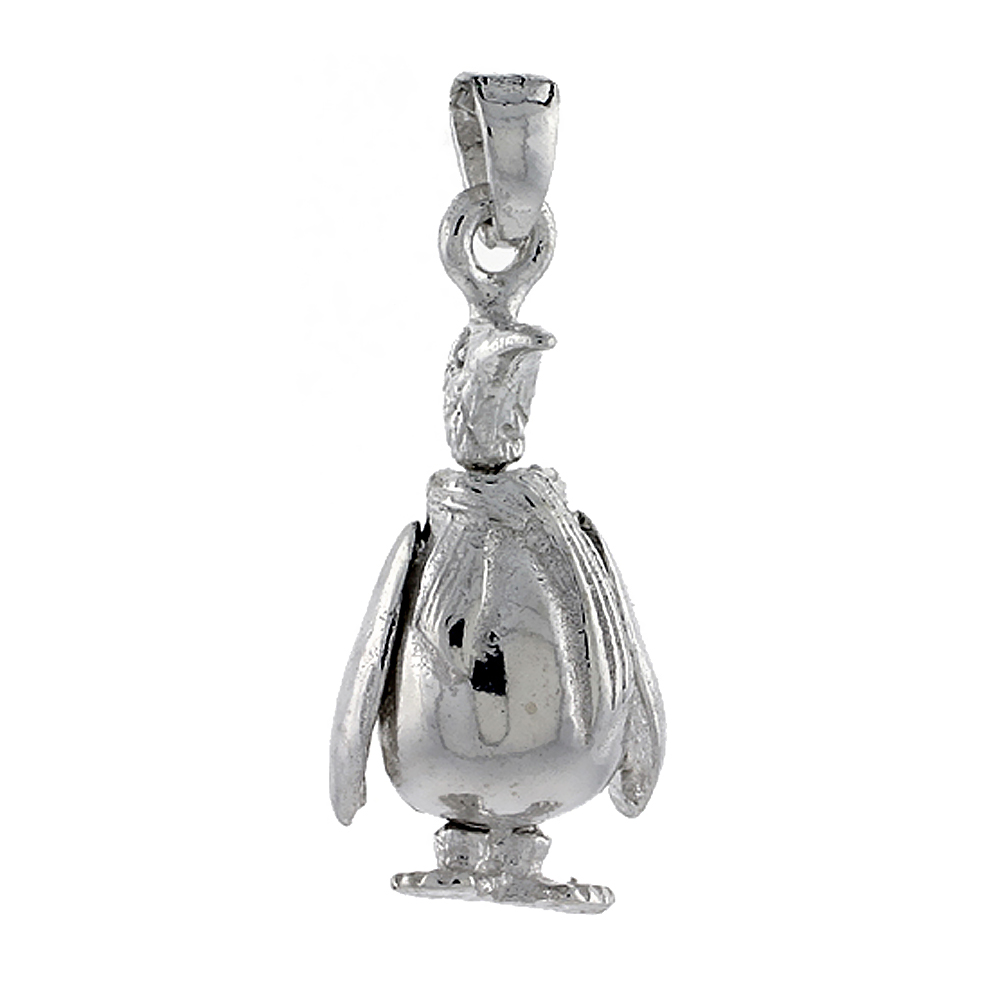 Sterling Silver High Polished Movable Penguin Pendant, 13/16 inch long