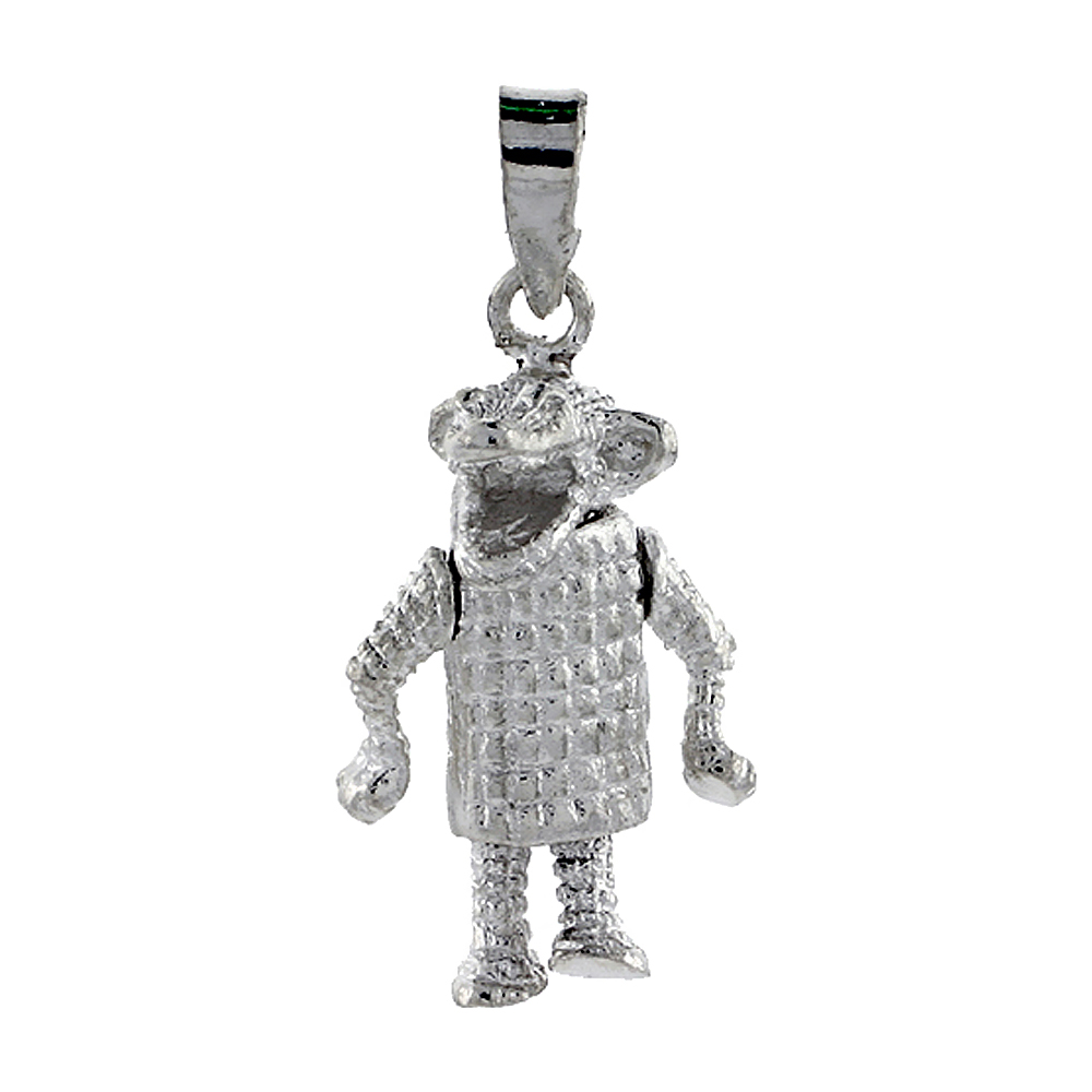 Sterling Silver High Polished Movable Alligator Pendant, 3/4 inch long