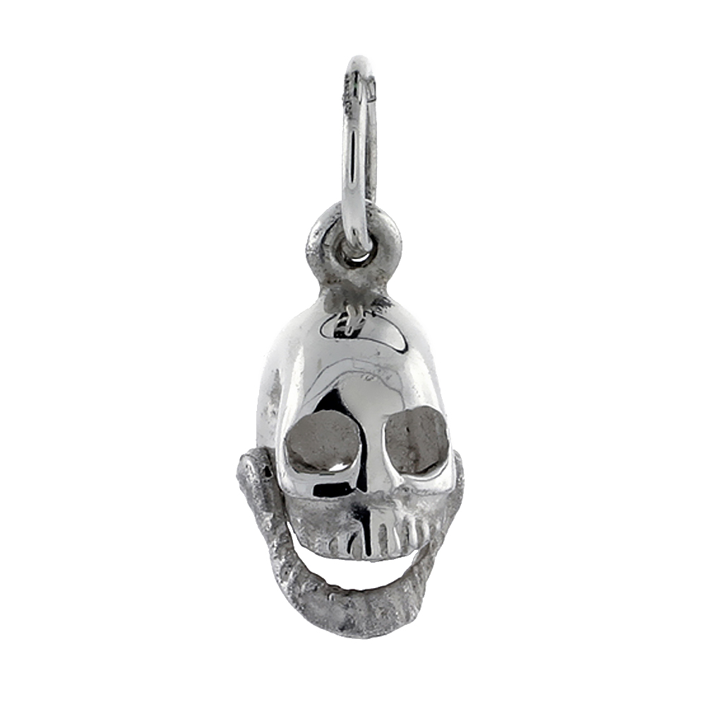 Sterling Silver High Polished Movable Skull Pendant, 9/16 inch long