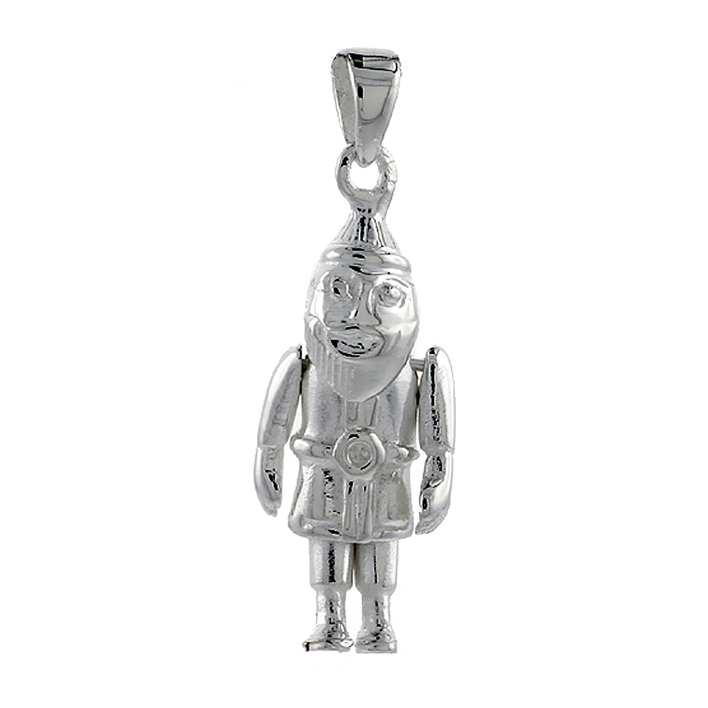 Sterling Silver High Polished Movable Santa Claus Pendant, 1 inch long