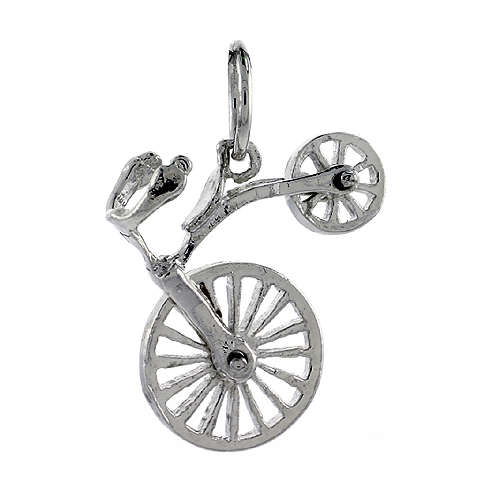 Sterling Silver High Polished Movable Bicycle Pendant, 1 inch long