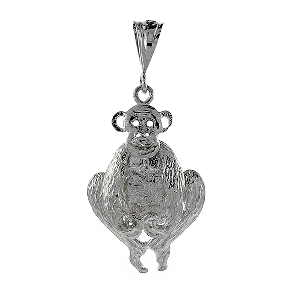 Sterling Silver Movable Monkey Pendant, 1 5/16 inch long