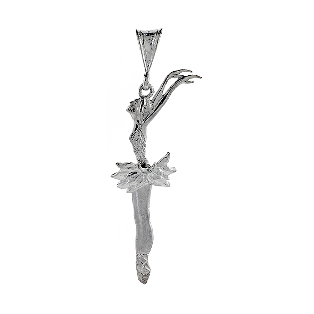 Sterling Silver Movable Ballet Dancer Pendant, 1 7/8 inch long