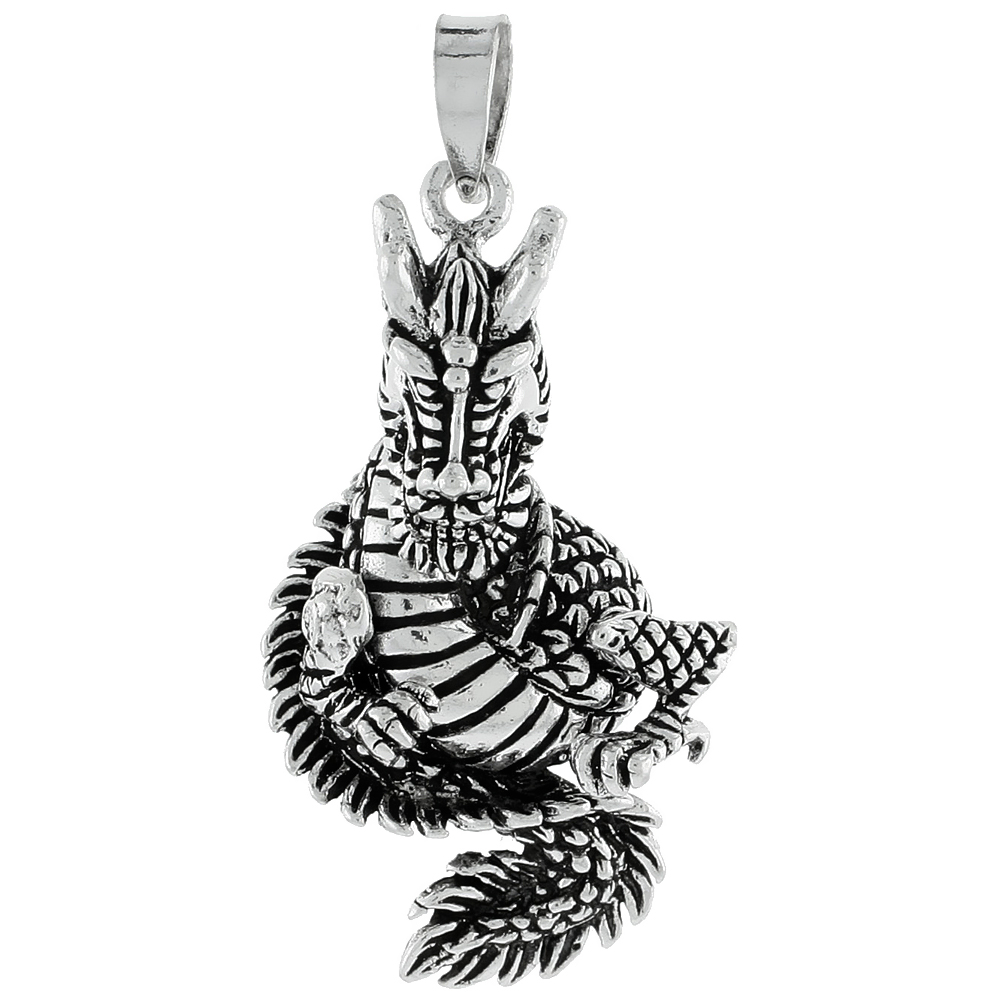Sterling Silver Movable Dragon Pendant, 1 1/2 inch long