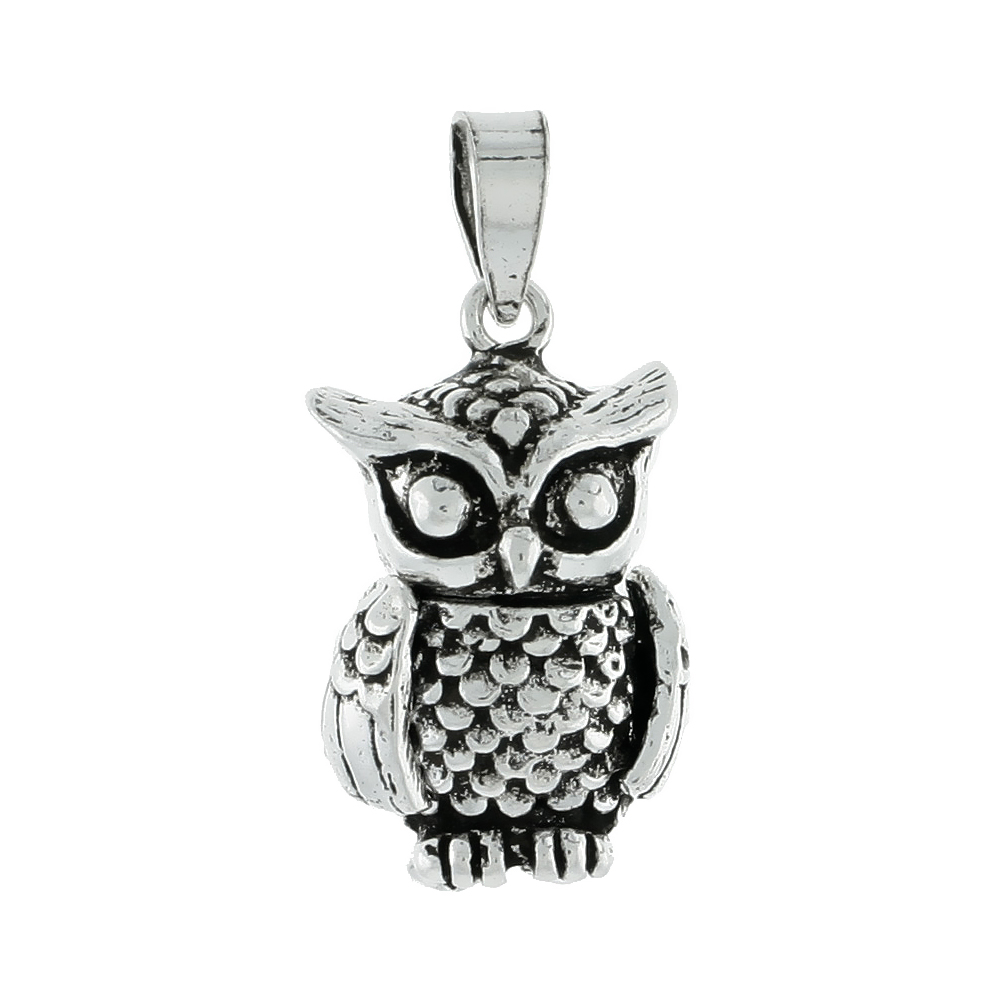 Sterling Silver Movable Owl Pendant 1 7/16 inch long