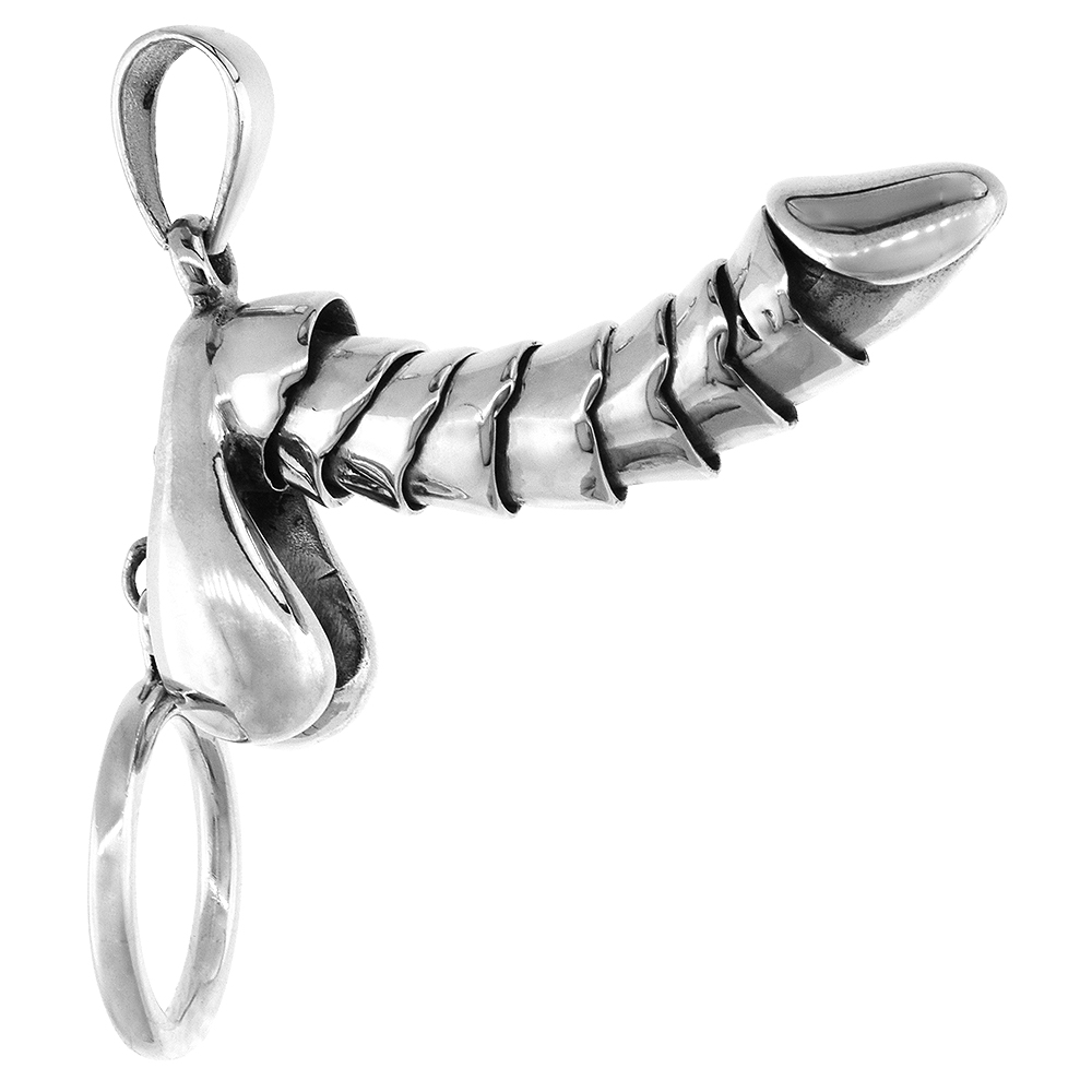 Sterling Silver Movable Male Sex Organ Erectable Penis Pendant Necklace for men BX_24_20, 1 1/2 inch long