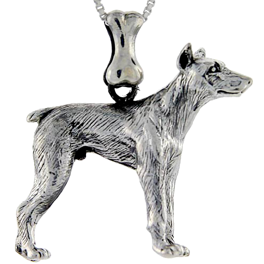 Sterling Silver Doberman Pinscher Dog Pendant �