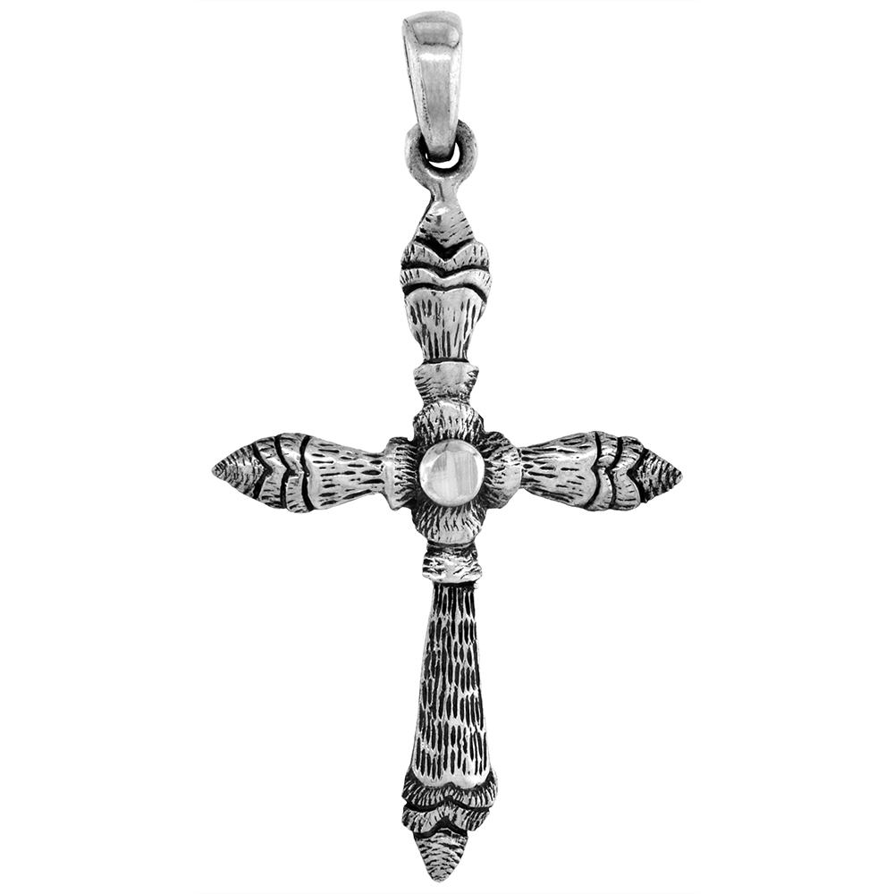 Large 1.5 inch Sterling Silver Everlasting Cross Necklace for Men Diamond-Cut Oxidized finish available with or without chain