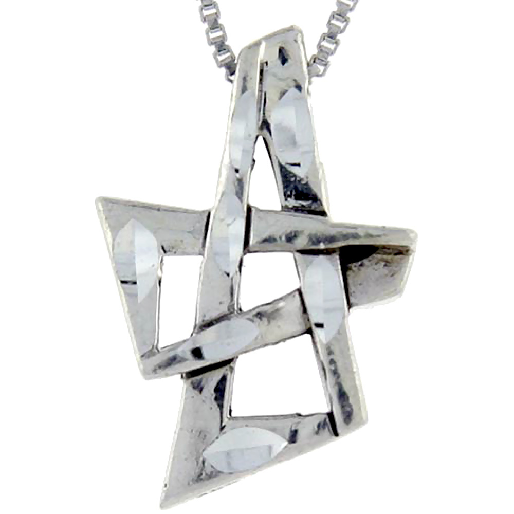 Sterling Silver Star of David Pendant, 1 1/8 inch tall