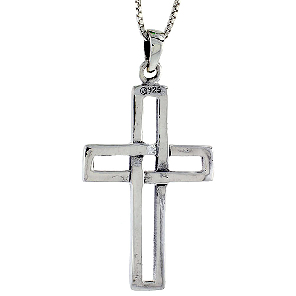 Sterling Silver Cross Cut-out Pendant, 2 inch tall