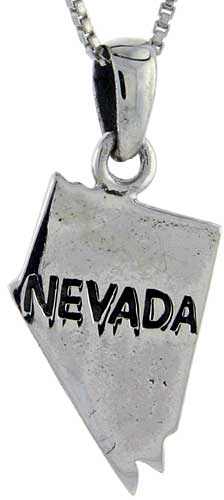 Sterling Silver Nevada State Map Pendant, 3/4 inch tall 