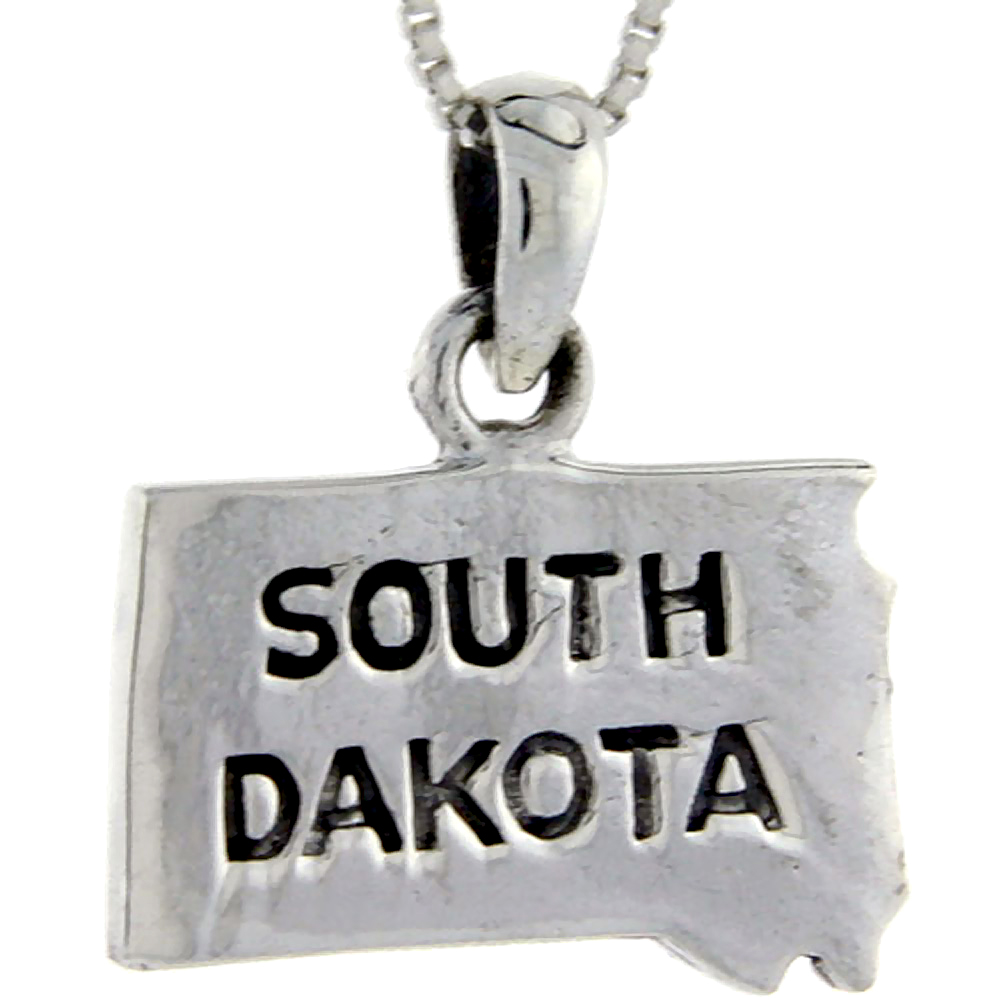 Sterling Silver South Dakota State Map Pendant, 1 inch tall 