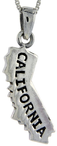 Sterling Silver California State Map Pendant, 1 1/4 inch tall 