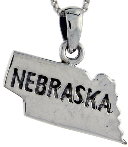 Sterling Silver Nebraska State Map Pendant, 3/4 inch tall 