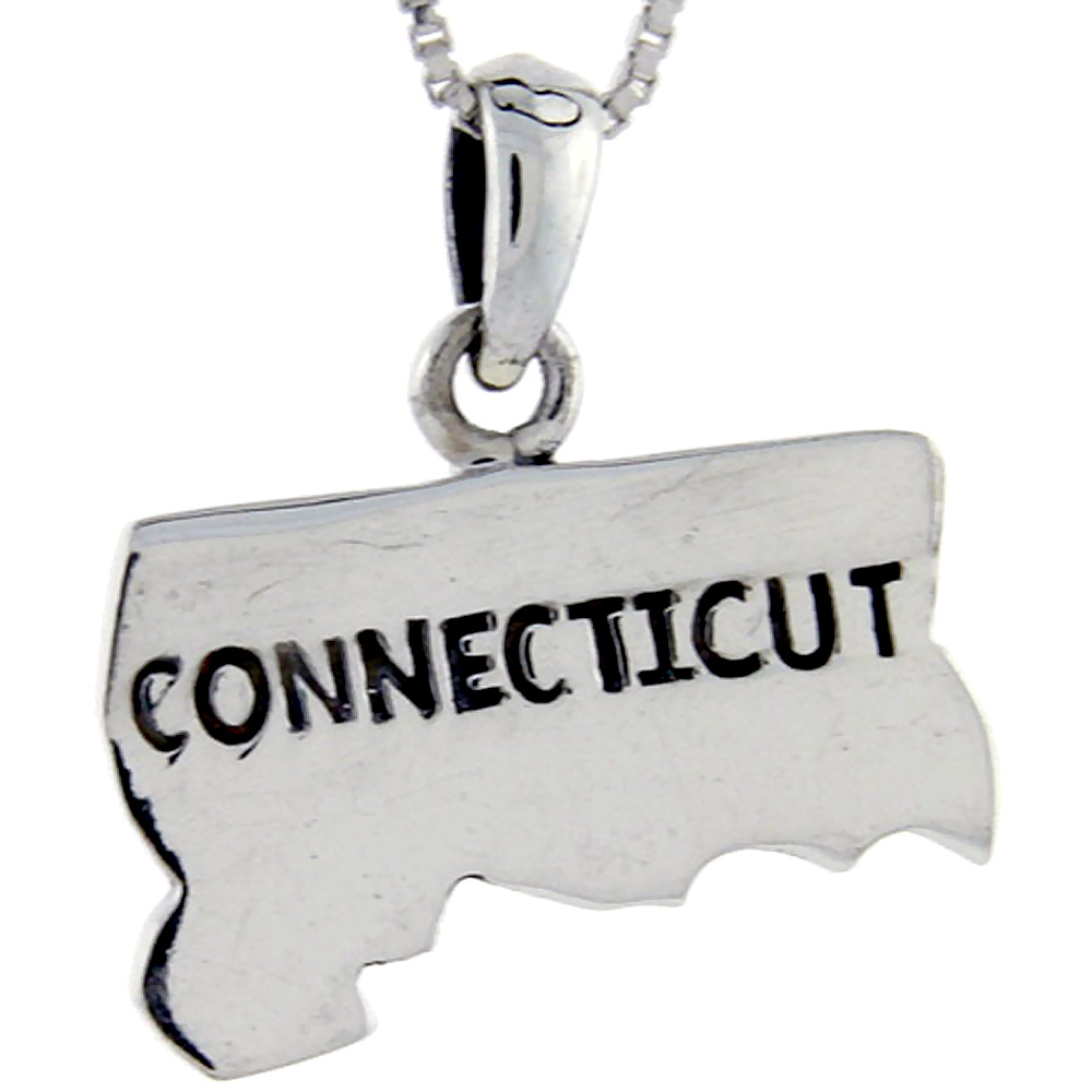Sterling Silver Connecticut State Map Pendant, 1 inch tall 