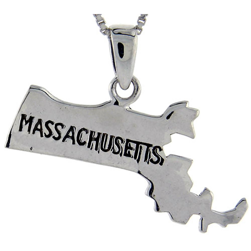 Sterling Silver Massachusetts State Map Pendant, 1 inch tall 