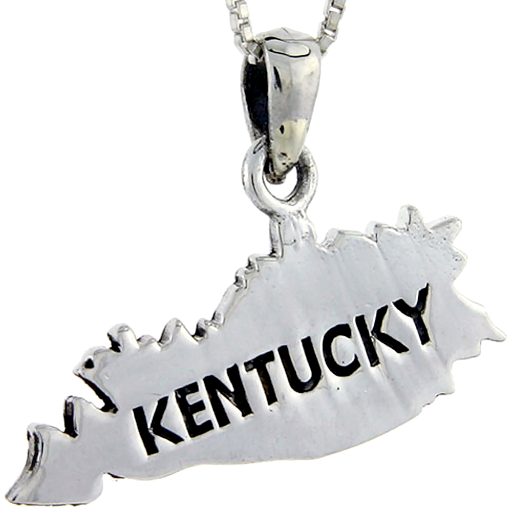 Sterling Silver Kentucky State Map Pendant, 1 inch tall 