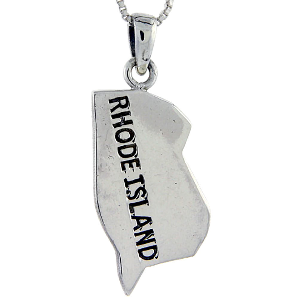 Sterling Silver Rhode Island State Map Pendant, 1 1/2 inch tall 