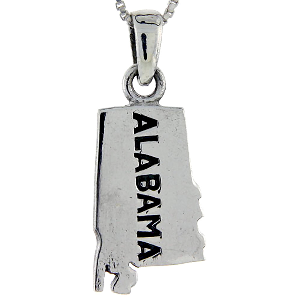 Sterling Silver Alabama State Map Pendant, 1 1/16 inch tall 