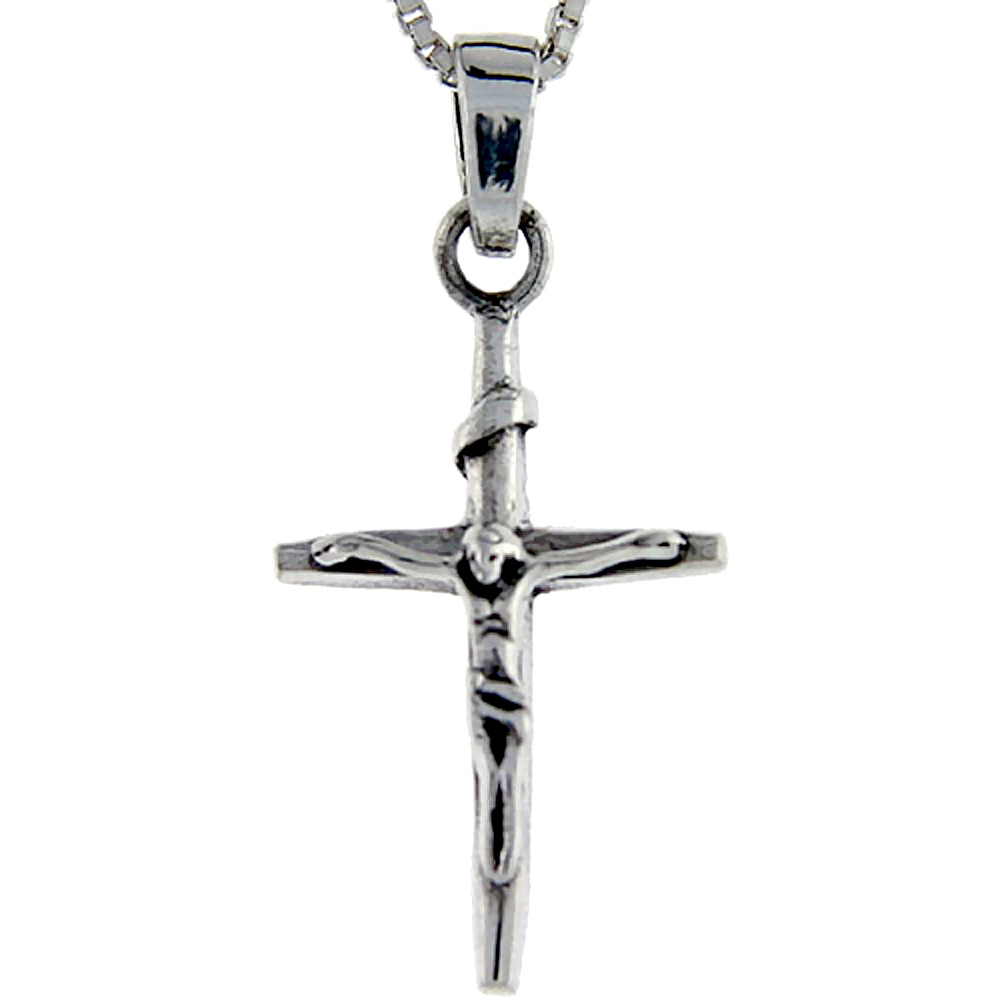 Sterling Silver Crucifix Pendant, 1 1/8 inch tall
