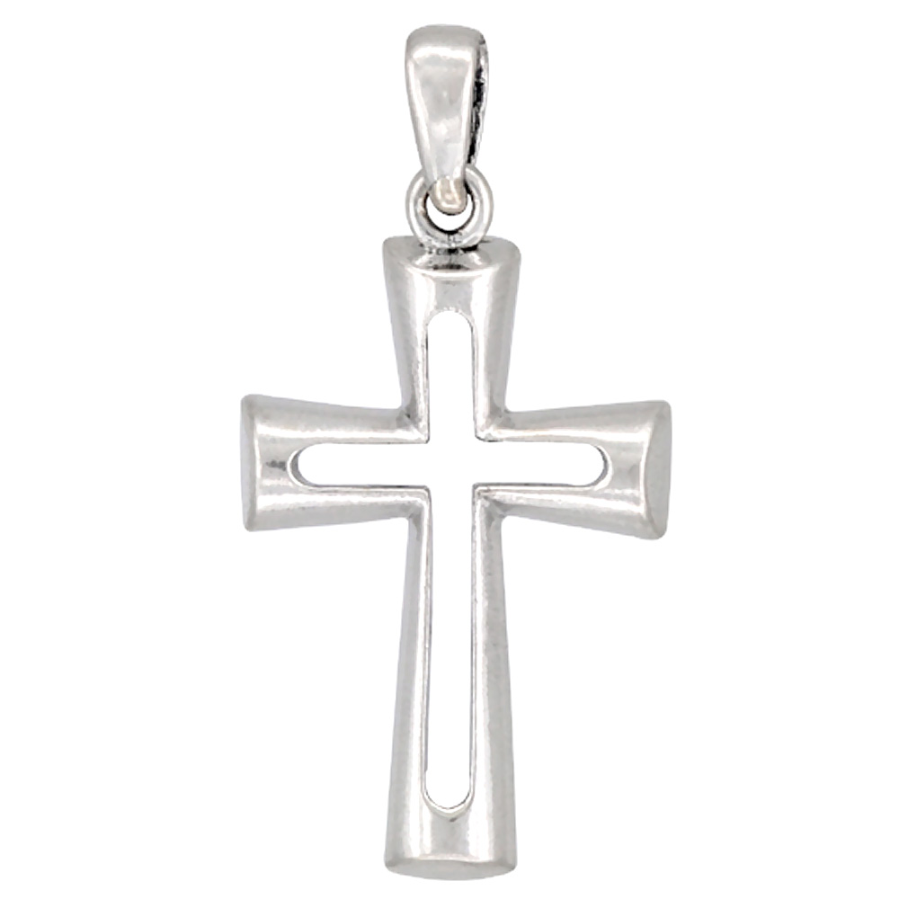 Sterling Silver Cross Cut-out Pendant, 1 1/2 inch tall