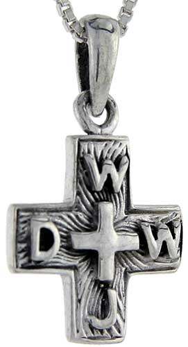Sterling Silver WWJD Cross Pendant, 3/4 inch tall