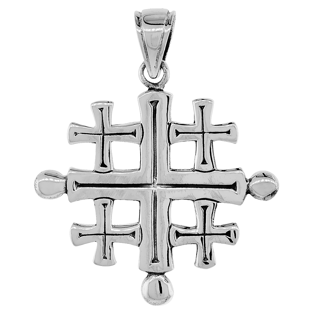 Sterling Silver Jerusalem Cross Pendant 1 1/4 inch Tall