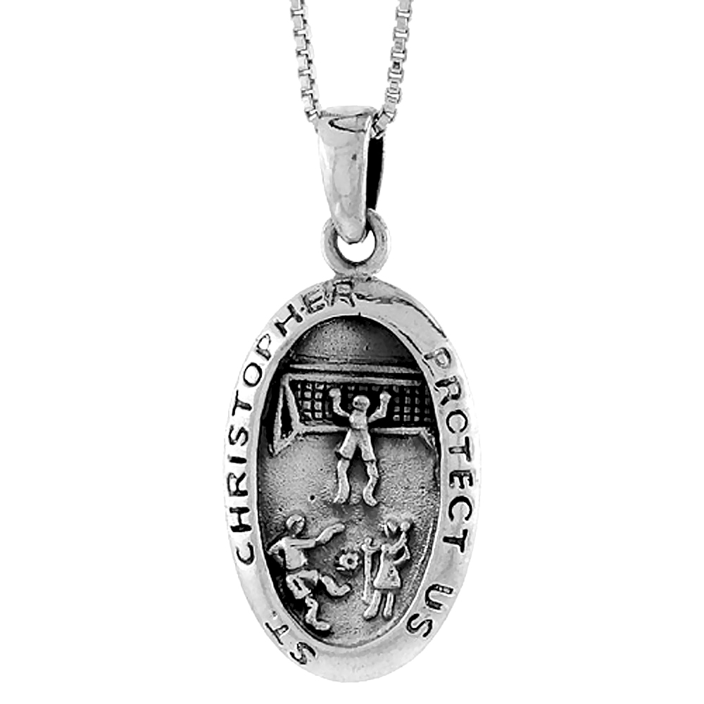 Sterling Silver Saint Christopher Charm for Soccer, 1 3/8 inch tall