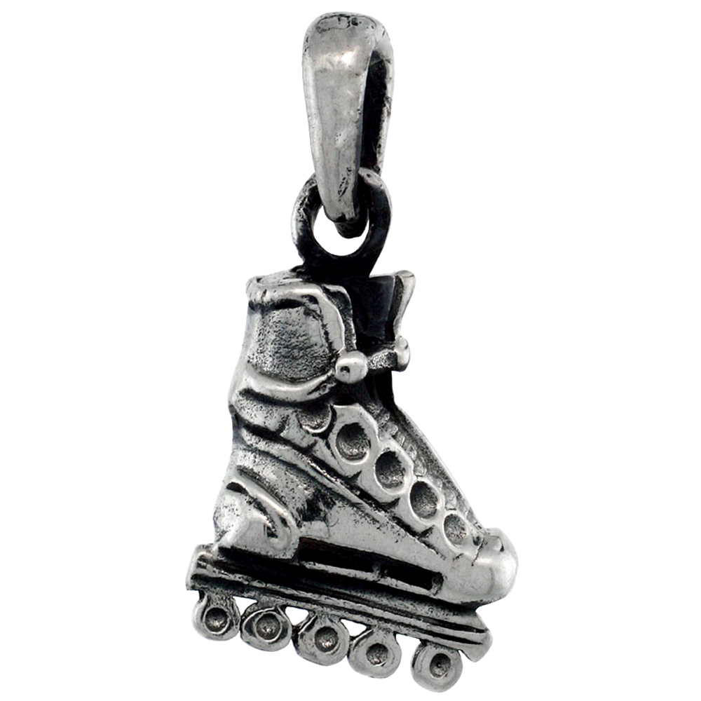 Sterling Silver Roller Blade Shoe Pendant, 3/4 inch tall