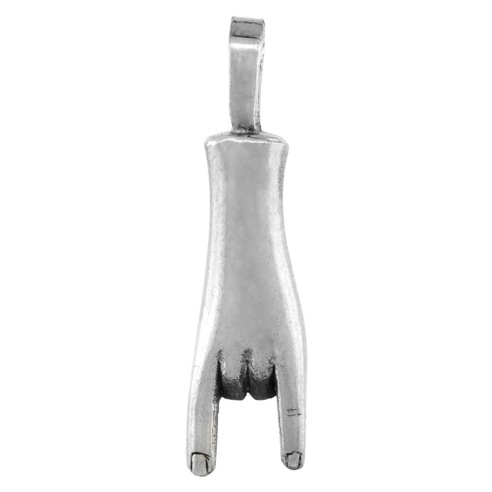 Sterling Silver Devil Horn Sign Pendant, 3/4 inch tall