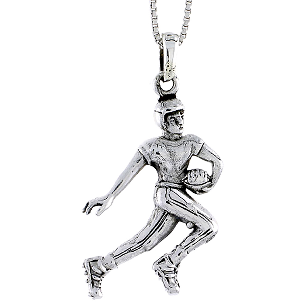 Sterling Silver Football Player Pendant, 1 1/4 inch tall