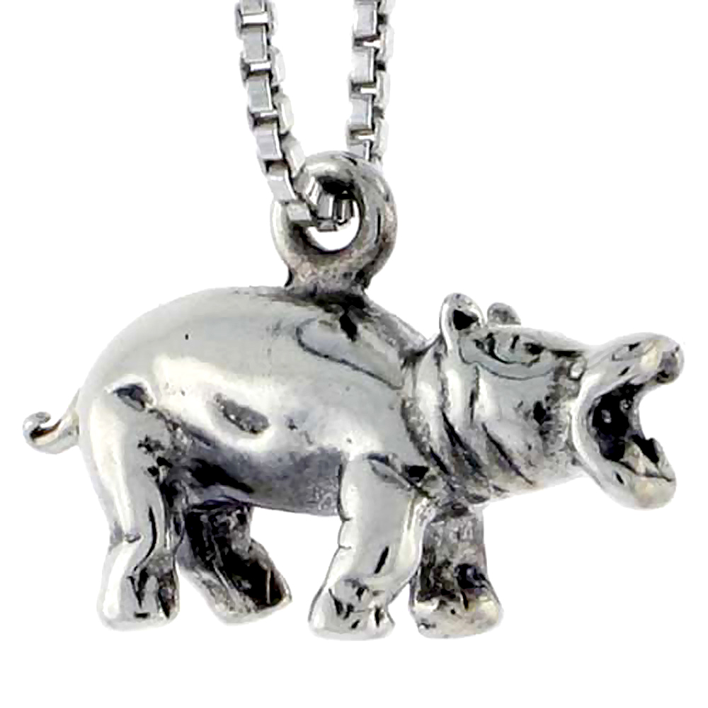Sterling Silver Hippopotamus Charm, 3/4 inch wide