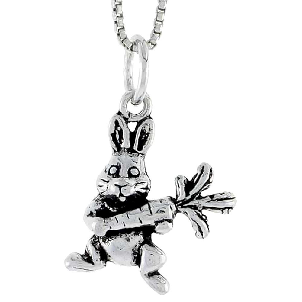 Sterling Silver Rabbit with Carrot Charm, 3/4 inch tall