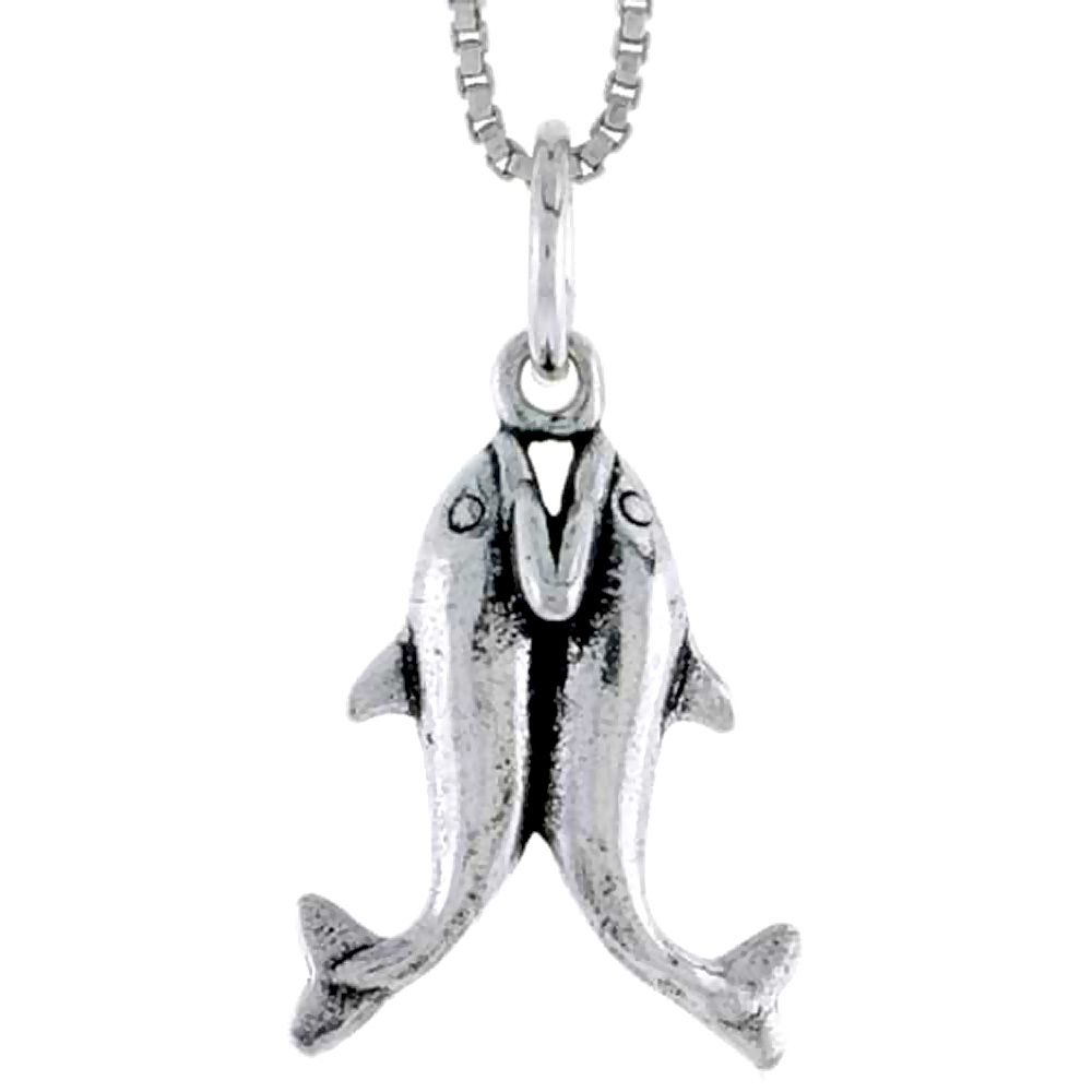 Sterling Silver Kissing Dolphin Charm, 3/4 inch tall