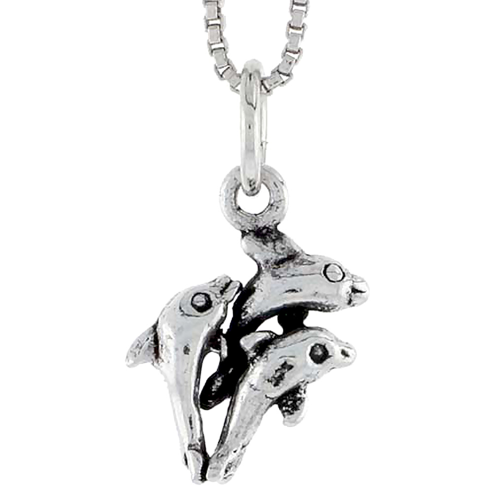 Sterling Silver Triple Dolphin Charm, 5/8 inch tall