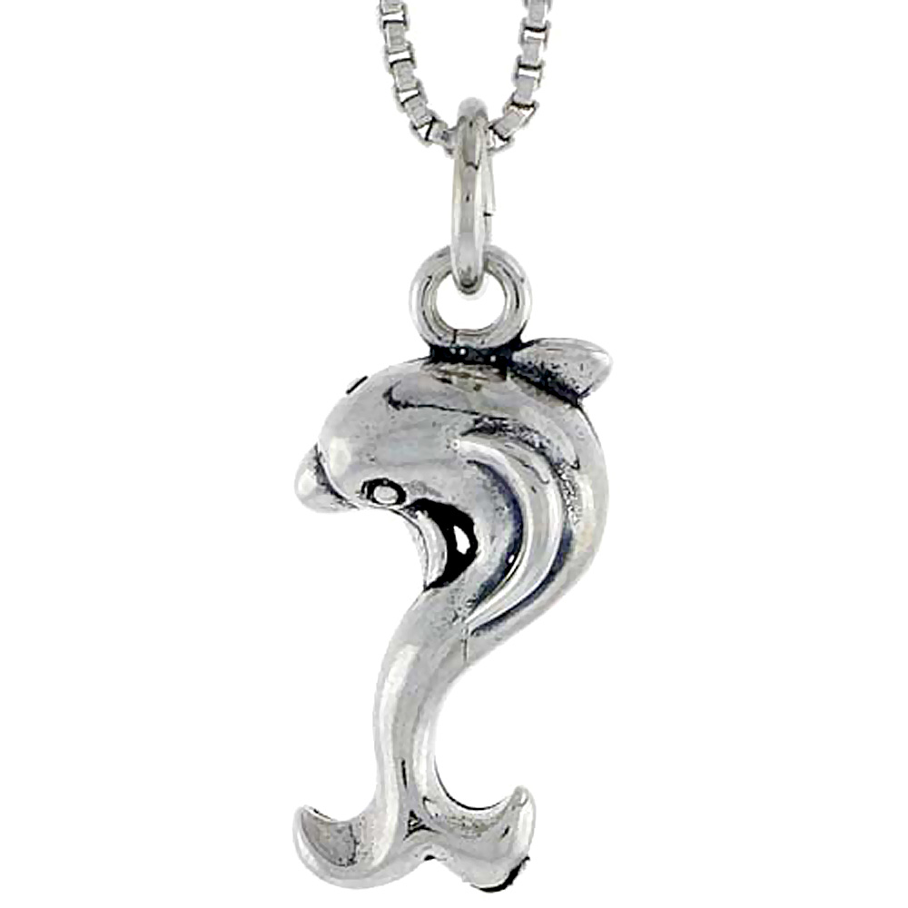Sterling Silver Dolphin Charm, 3/4 inch tall