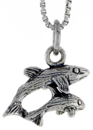 Sterling Silver Double Whale Shark (Adult &amp; Juvenile) Charm, 1/2 inch tall