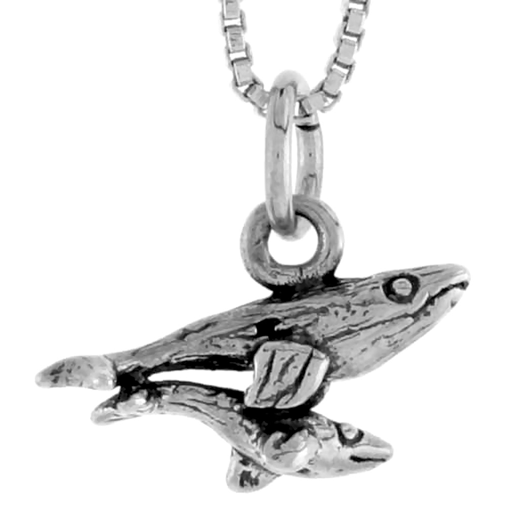 Sterling Silver Mother &amp; Baby Whale Charm, 1/4 inch tall