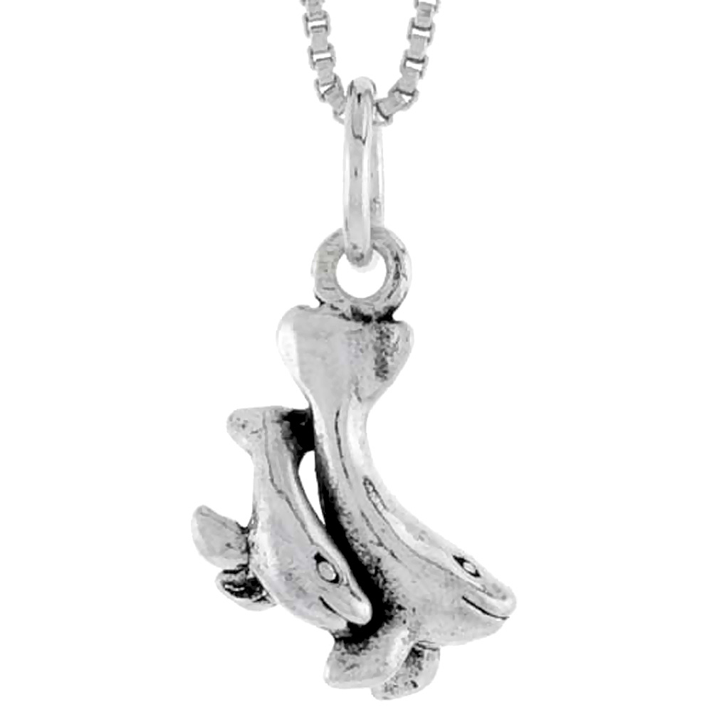 Sterling Silver Double Whale Shark (Adult &amp; Juvenile) Charm, 1/2 inch tall