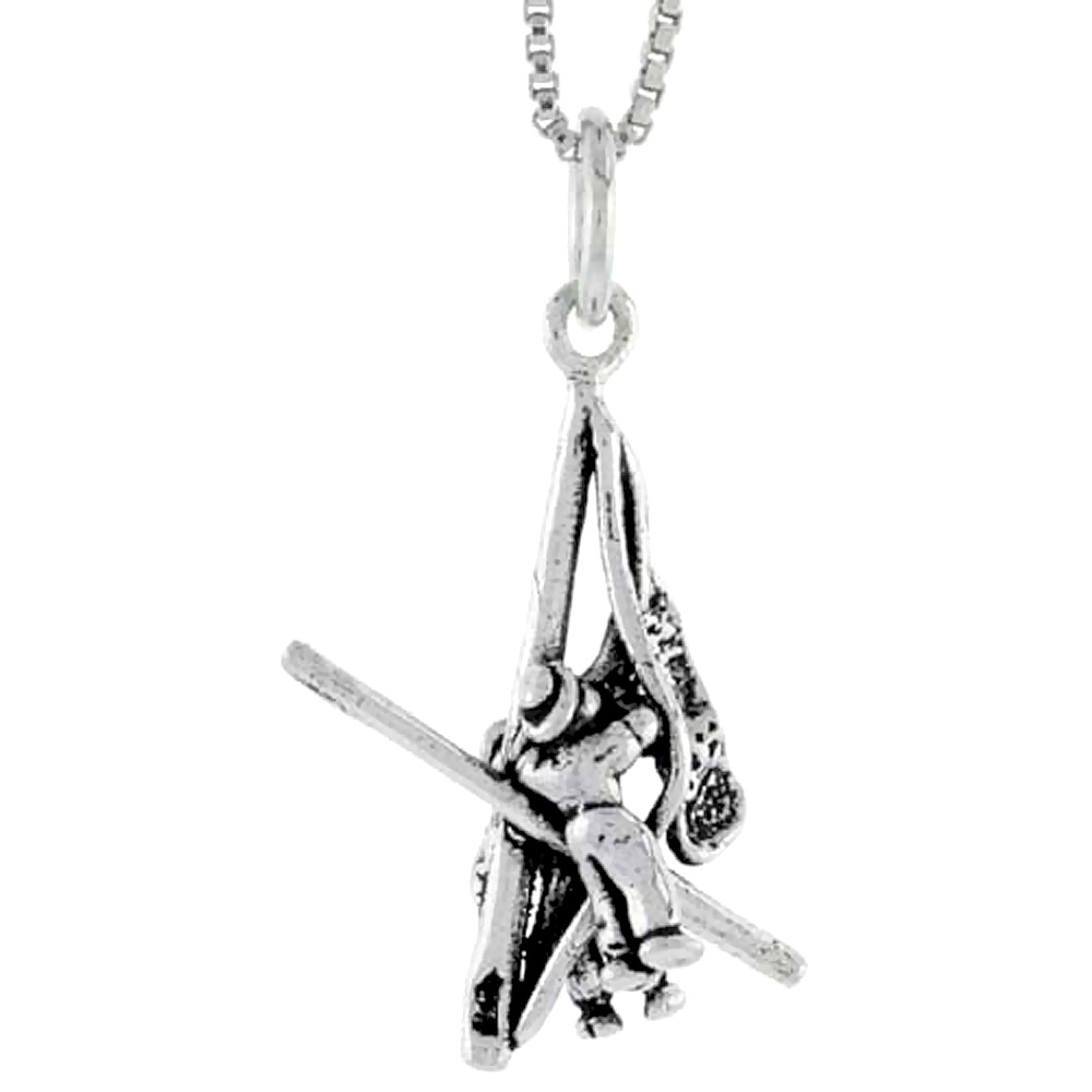 Sterling Silver Men Putting up Flag in the Pole Charm, 7/8 inch tall
