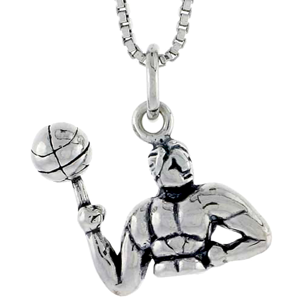 Sterling Silver Man Spinning Basketball on Finger Charm, 1/2 inch tall