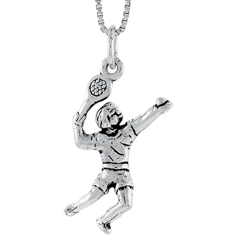 Sterling Silver Tennis Player Charm, 1 inch tall
