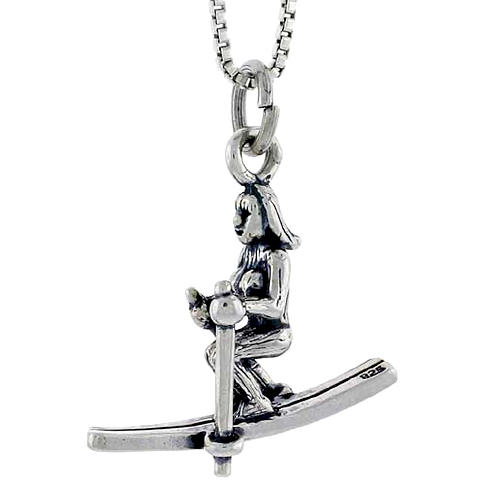 Sterling Silver Ice Skier Charm, 3/4 inch tall