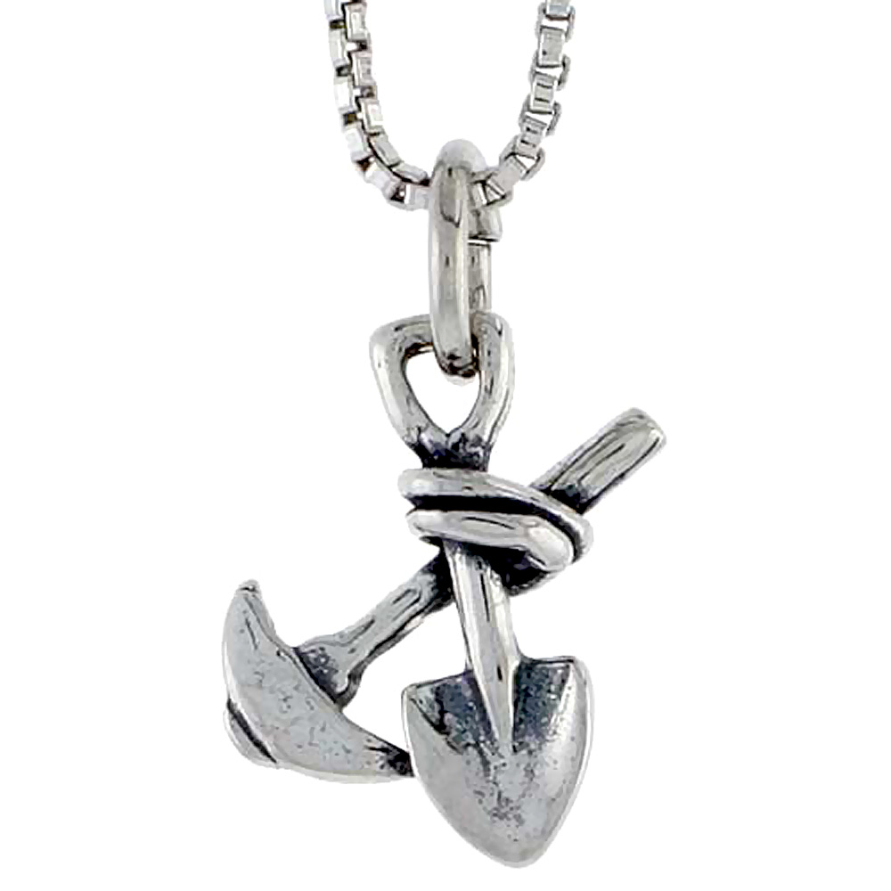 Sterling Silver Pick &amp; Shovel Charm, 1/2 inch tall