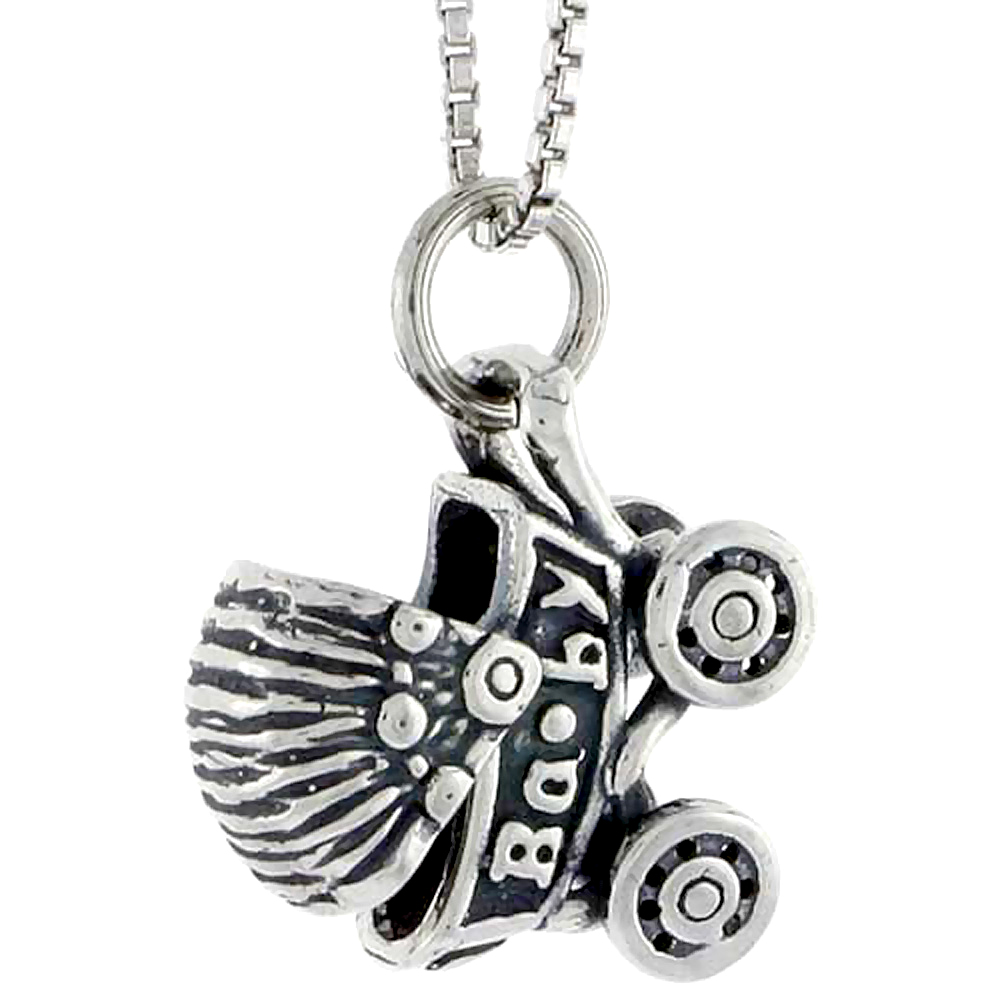 Sterling Silver Baby Carriage Stroller Charm, 5/8 inch tall