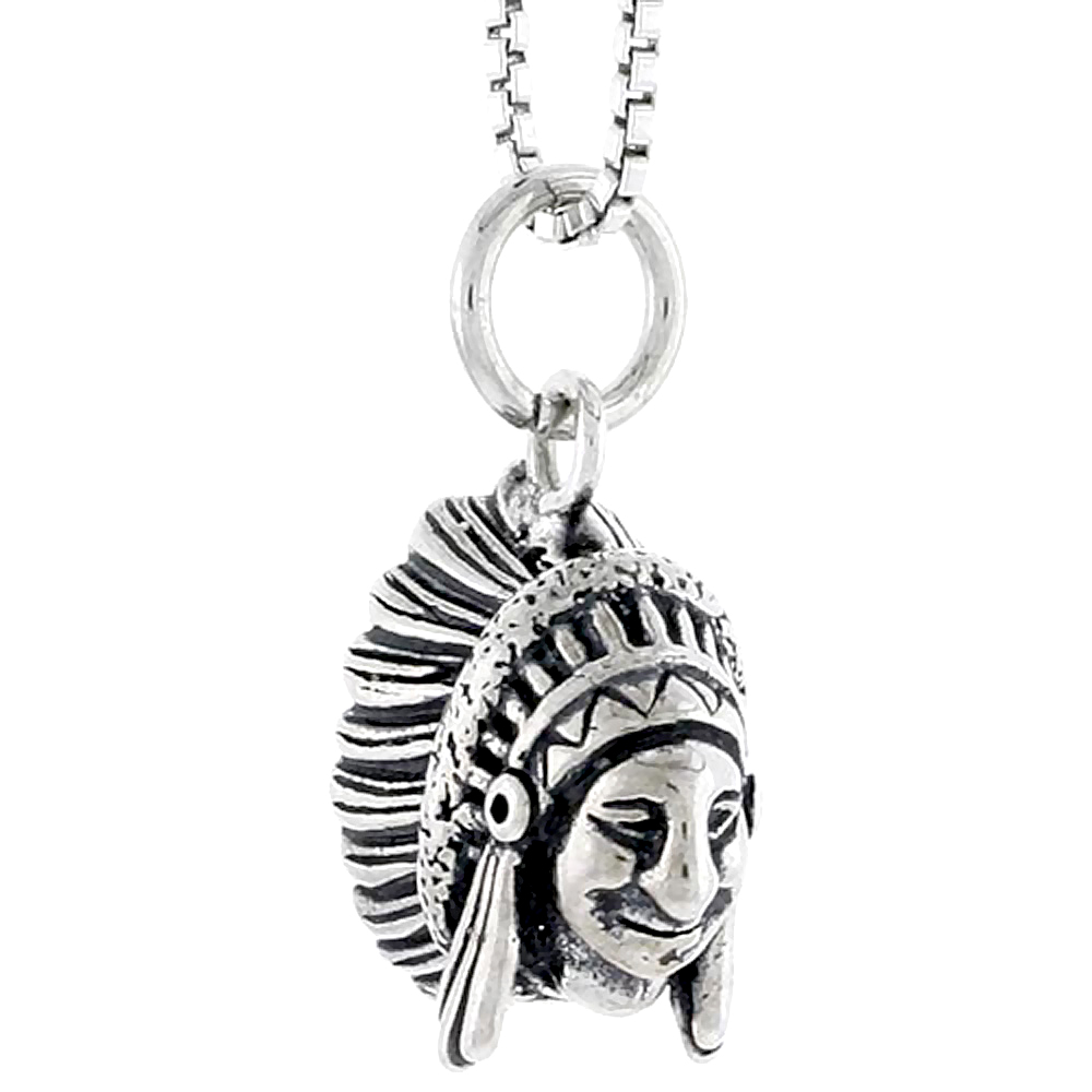 Sterling Silver Indian Head Charm, 1/2 inch tall