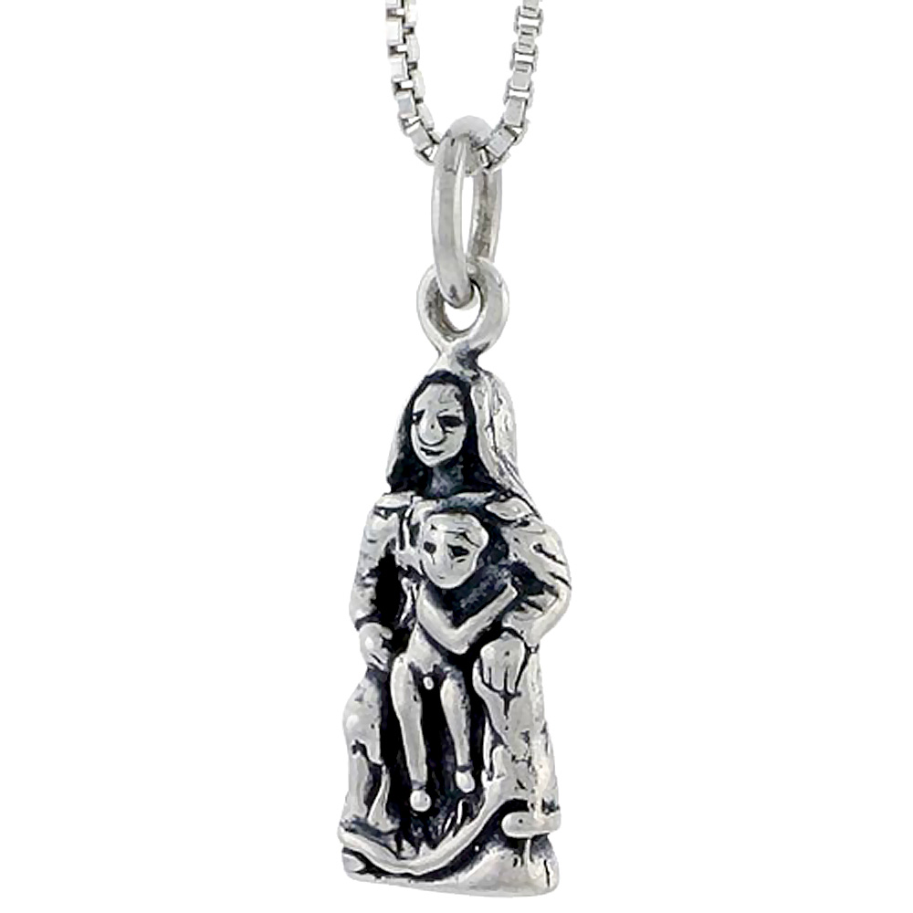 Sterling Silver Madonna &amp; Child Charm, 3/4 inch tall