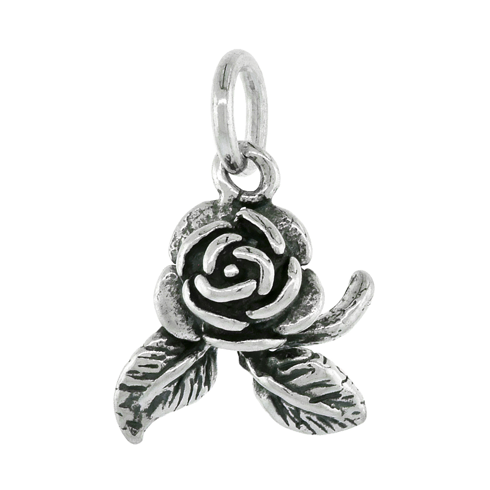 Sterling Silver Rose Charm, 1/2 inch tall