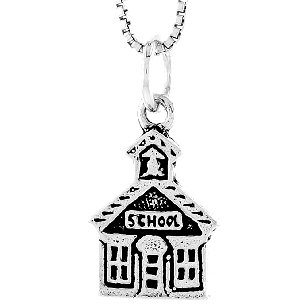 Sterling Silver Schoolhouse Charm, 5/8 inch tall